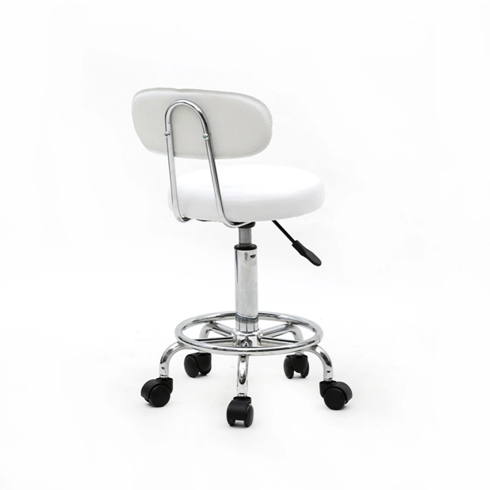 Round Shape Adjustable Salon Stool with Back and Line White