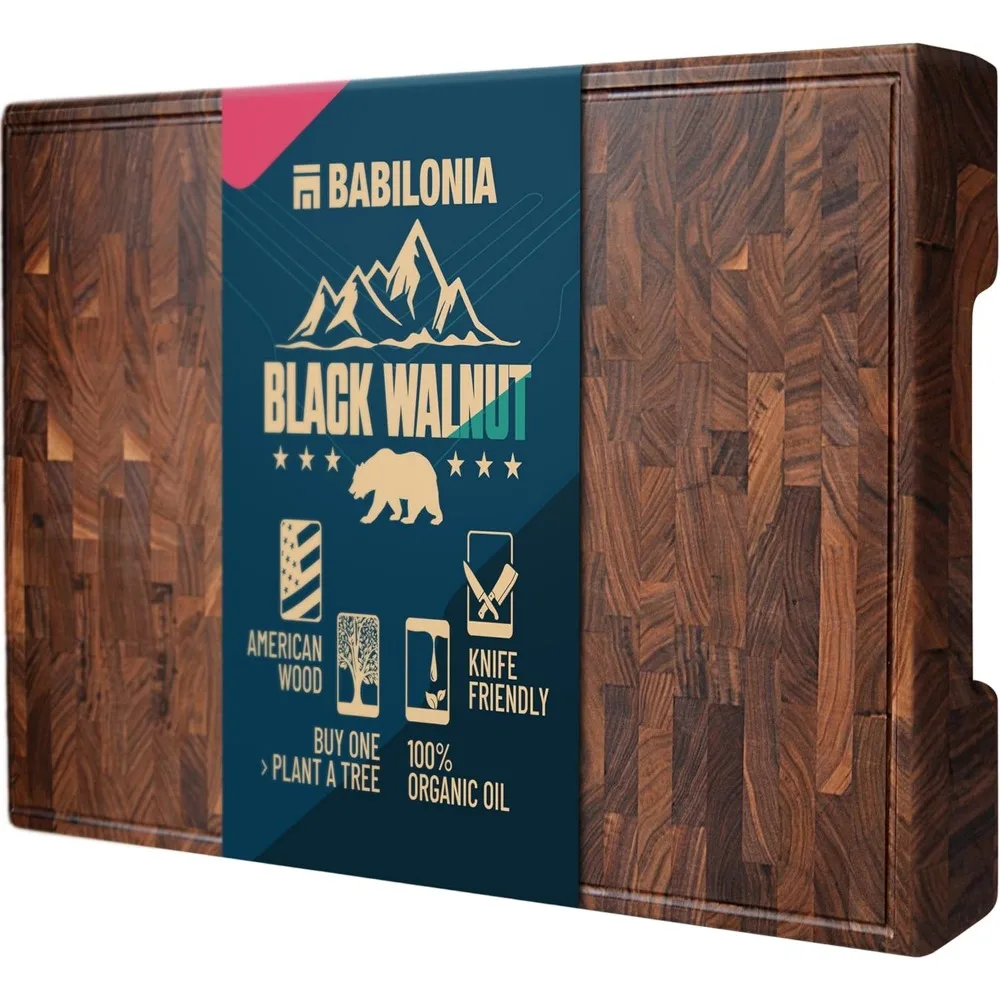 

American Black Walnut Cutting Board (ExtraThick 1.7"), Premium Quality & Professional Butcher Block. Heavy Duty End Grain Wood C