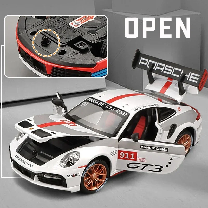 1:24 Porsche 911 GT3 RSR Alloy Diecast Toy Vehicles Metal Car Model Sound Light Pull Back Kids Toys Collection A416