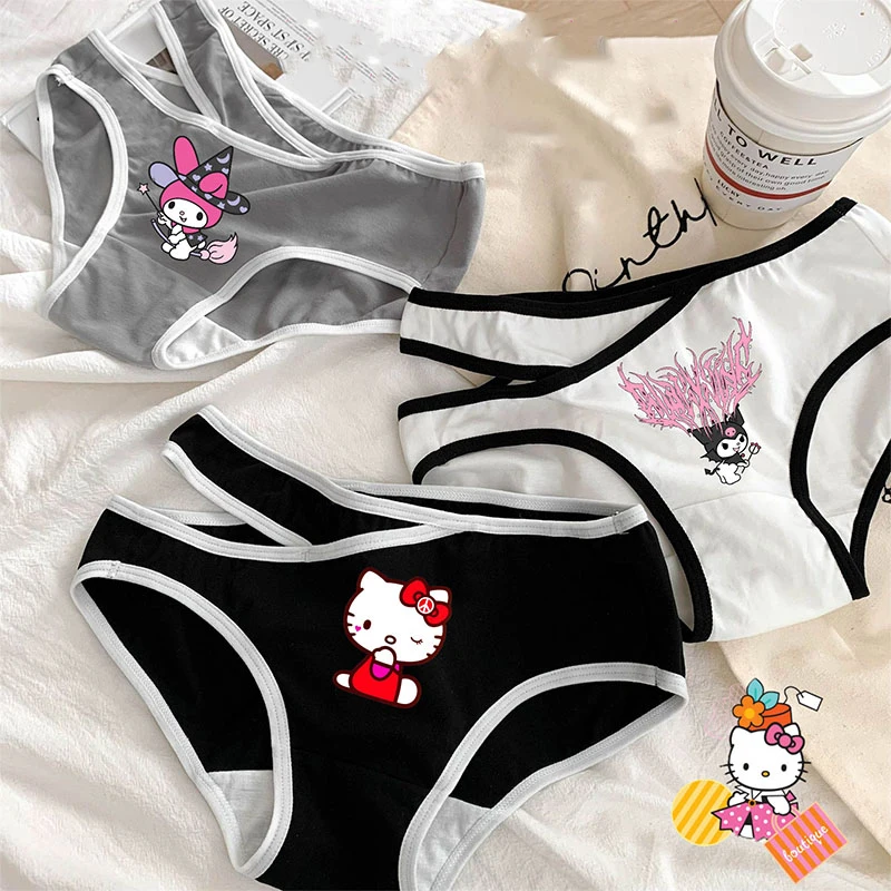 Y2K Kawaii Hello Kitty Girl Panties Sanrio Cartoon Anime Kuromi Cotton Breathable Student Panties Sexy Hot Girl Briefs Gift New