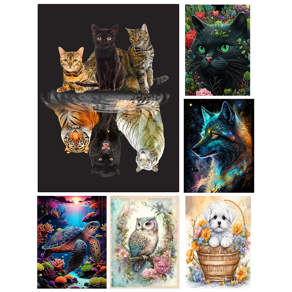 

5D Diamond Painting Cat Dog Wolf Diamond Mosaic Colored Animal Full Square/Round Diamond Water Diamond Embroidery DIY