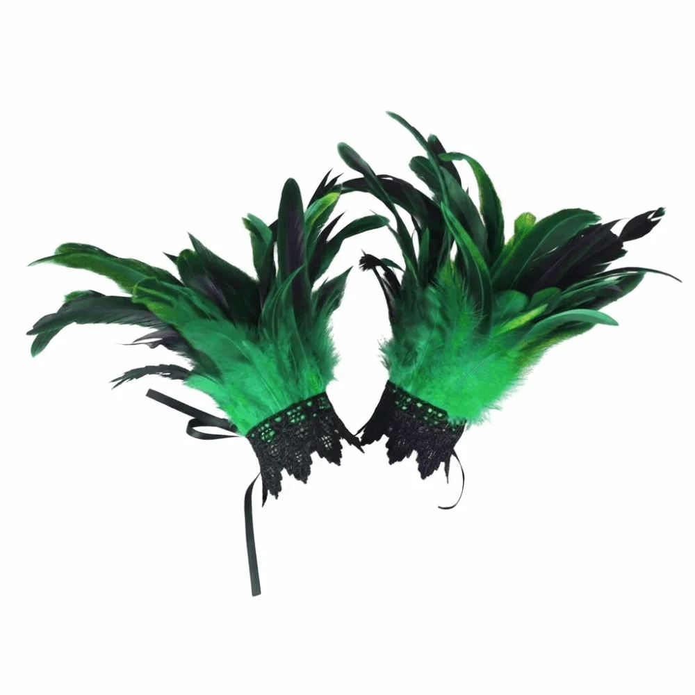 New Black Fluffy Feather Wrist Cuffs Lace Adjustable Plume Bracelet Punk Lightweight Halloween Arm Cuff Gloves Stage Performance