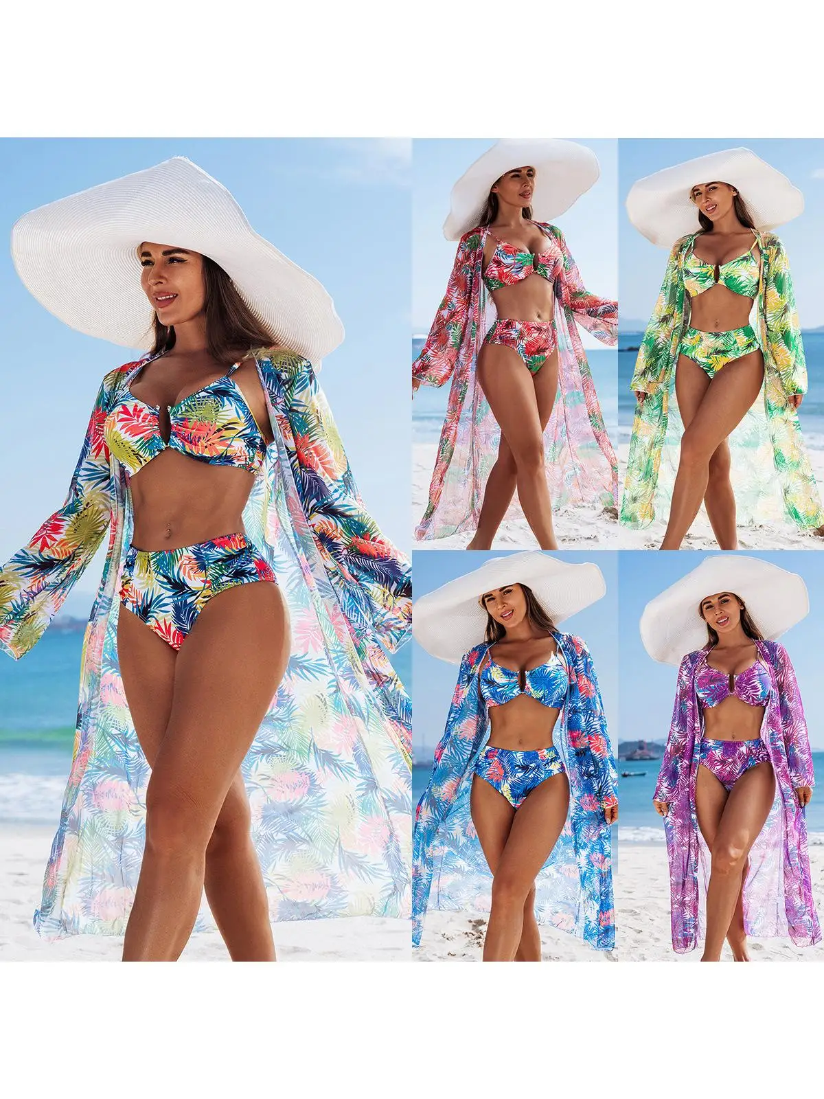 

Multicolor Printed Tee-piece Bikini Swimsuit Polyester Material with Chest Pad No Steel Support Sports/ Yoga/ Fitn