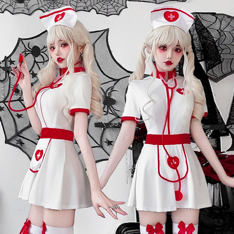 

Cosplay Sexy Nurse Uniform Adult Women Halloween Theme Party Stage Role Play Doctor Underwear White Sweet Dress Pajamas 2025 New