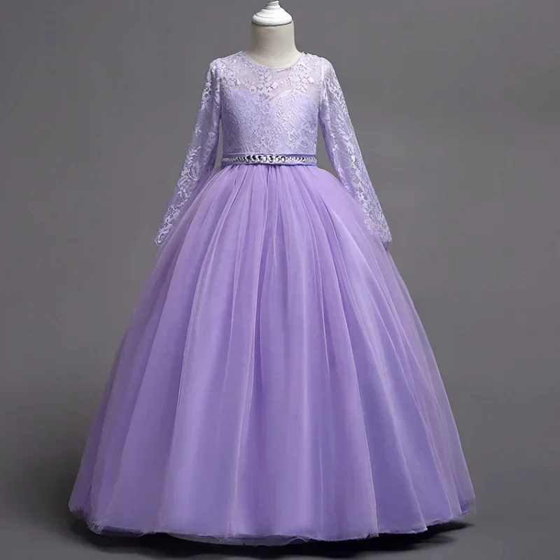 Child Luxury Evening Elegant Party Dresses For Wedding  Ceremony Girls 7 10 To 14 Years Old Lilac Lace Dress Children's Clothing