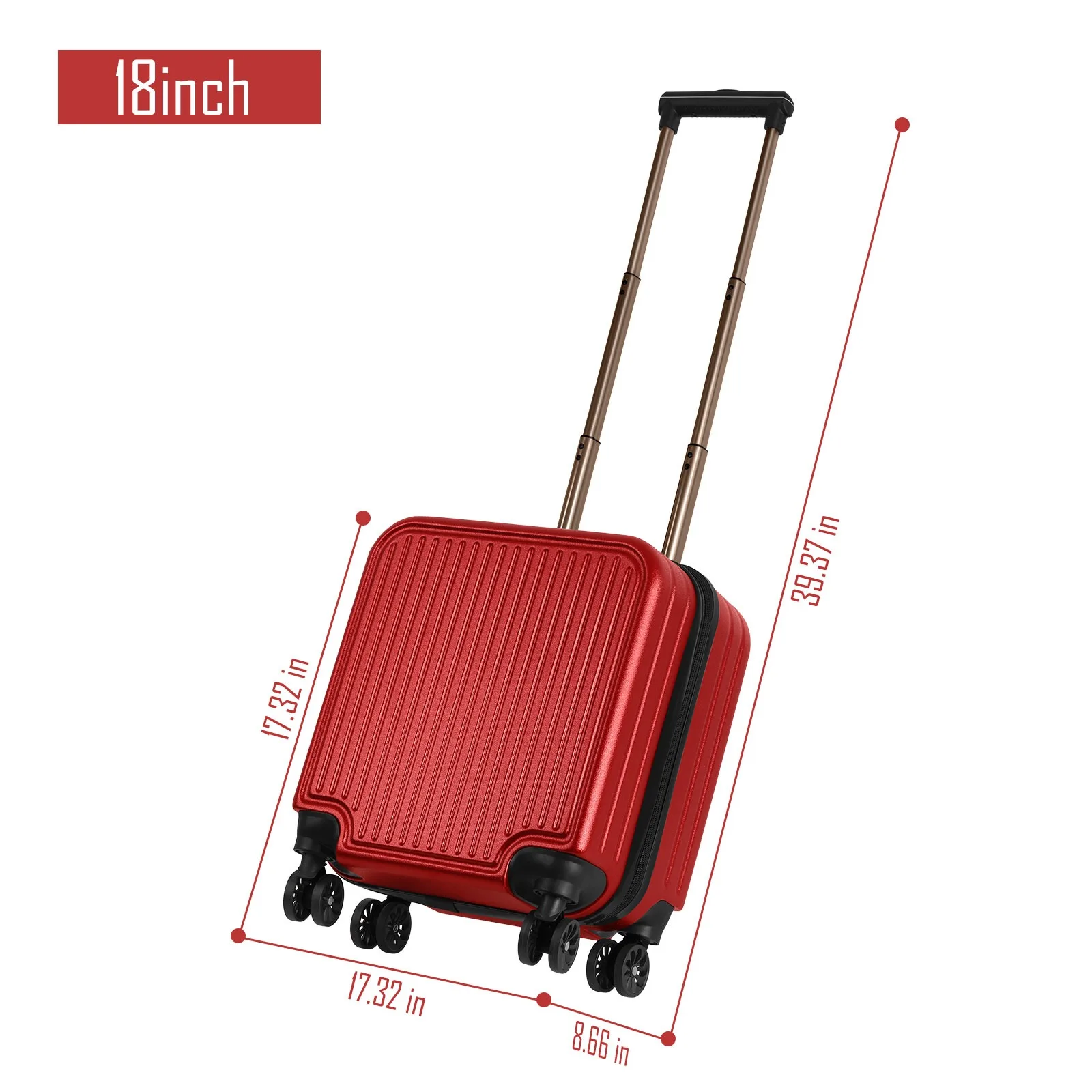 4 colors 18 inch square boarding case 100% PC & anti-scratch texture 360°spinning wheels Adjustable Telescoping Handle Luggage