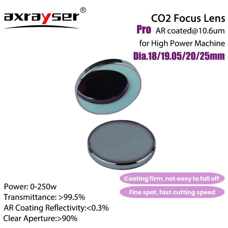 CO2 Focus Lens High Power Pro Dia.18/19.05/20/25mm FL38.1/50.8/63.5/76.2/101.6mm for Laser Engraving Cutting Machine Spare Parts