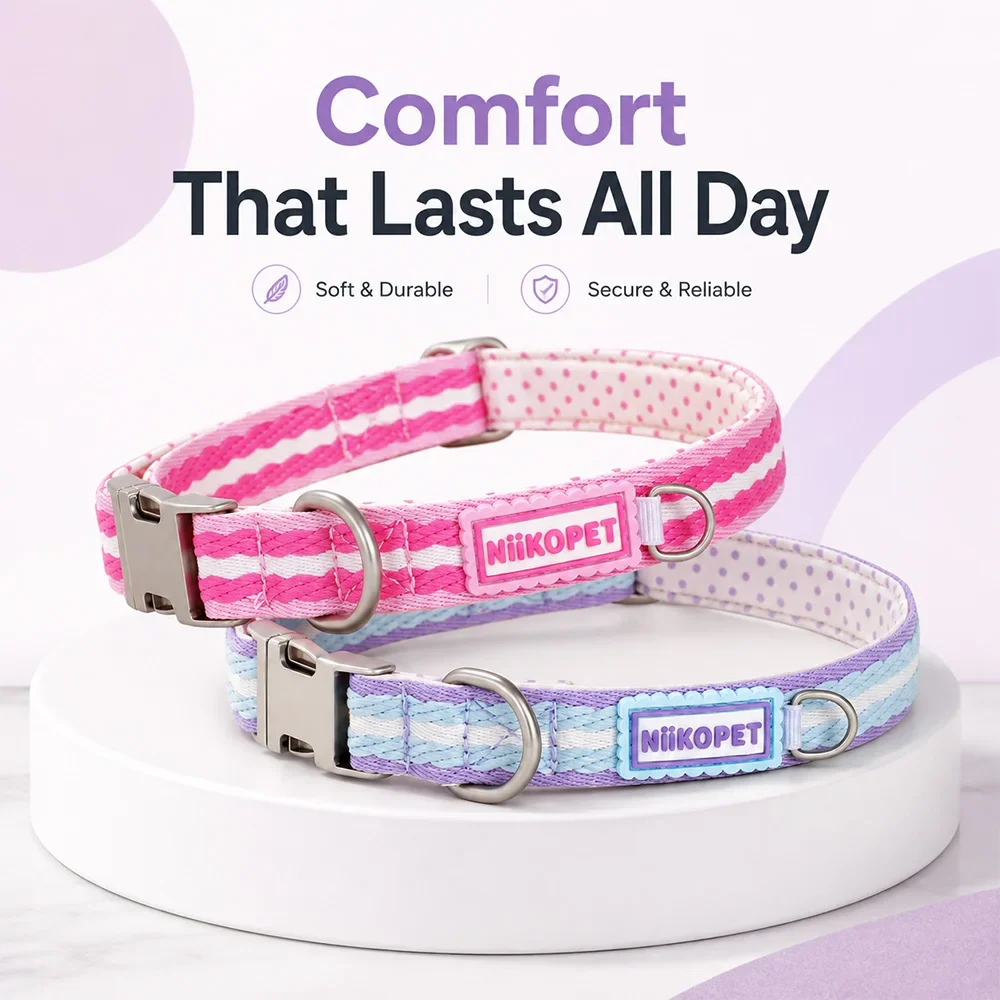 Knitted Wavy‑Pattern Dog Collar, Engravable Pet Collar for Anti‑Lost，Freely Adjustable Size, Suitable for Dogs of Various Sizes