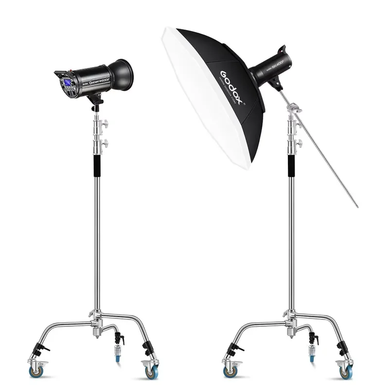 Heavy Duty 130 Inch Stainless Steel Light Stand with Spring Cushion Wheels Sandbags for Portrait Studio Photography Equipment