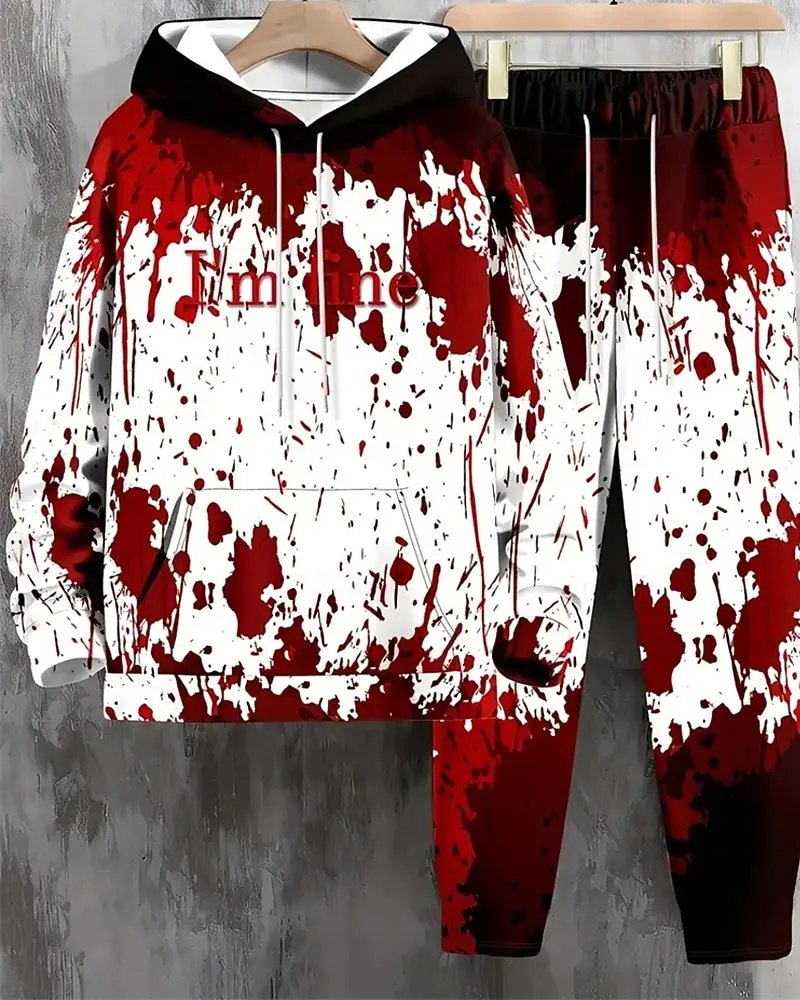 Sangue 3d impressão halloween hoodies calça define moletom masculino moletom com capuz moletom streetwear ternos de duas peças agasalho homem roupas