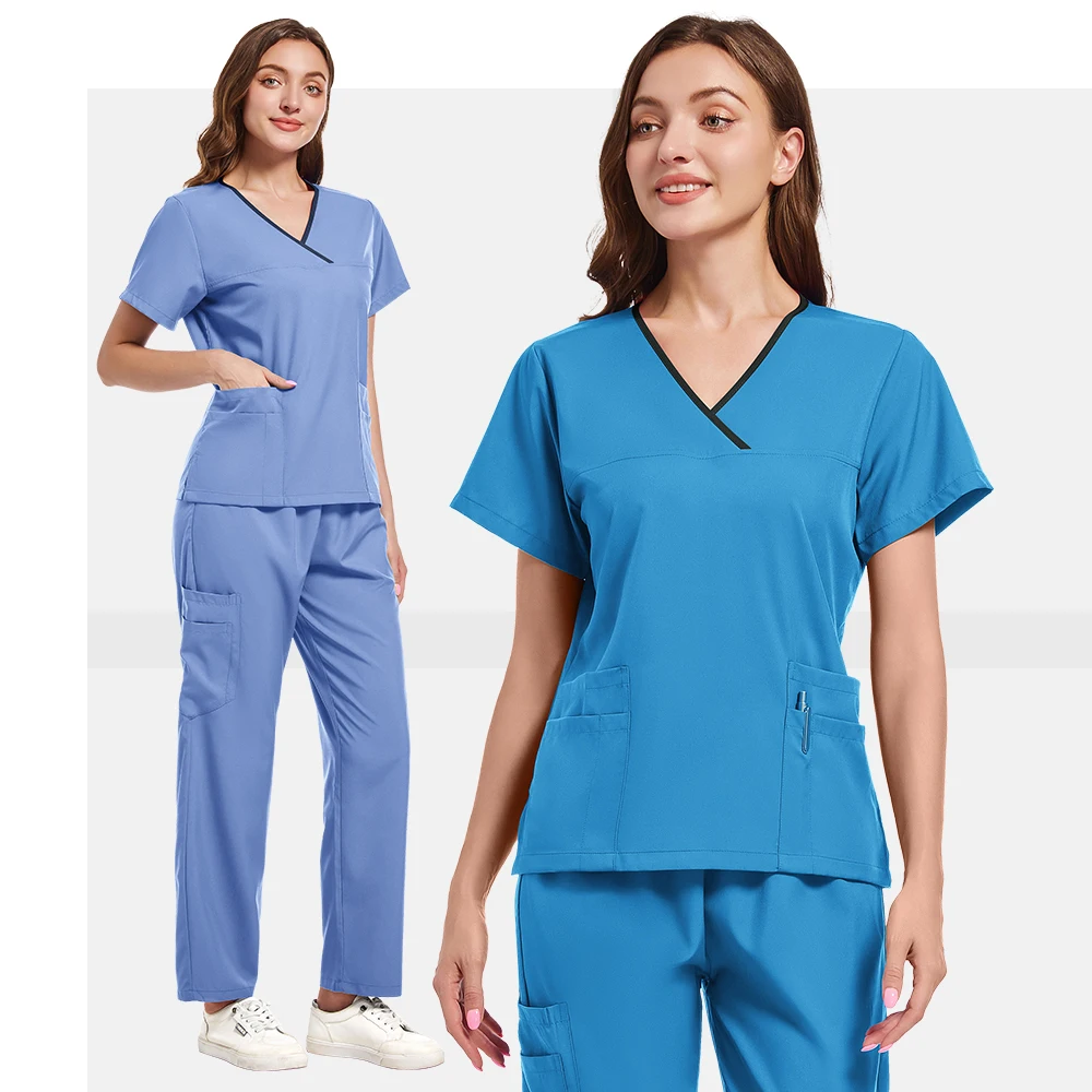 Scrubs Uniforms Sets Nurse Spandex Rayon Spa Uniform Women Nurse Medical Scrubs Doctor Blouse Sets of Scrub Suit Nurse Set