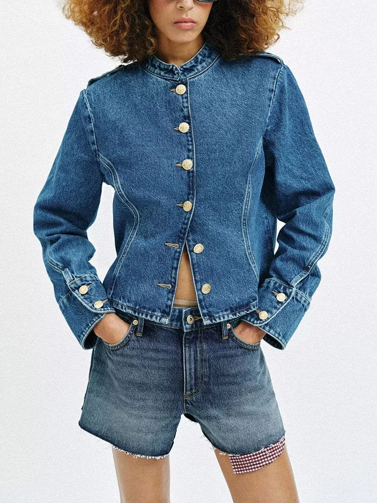 Chaqueta Vaquera de Mujer Estilo Dulce Primavera 2026 con Botones Dorados, Novedad, Chaqueta Corta de Manga Larga