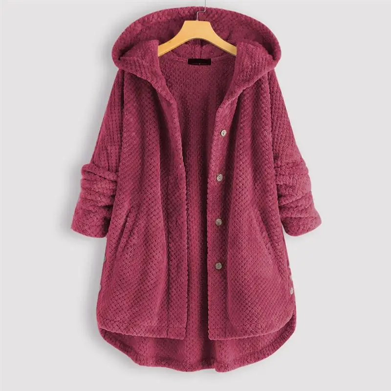 Women's Winter Hooded Double-sided Fleece Jacket Fashion Mid-length European and American Soft Solid Color Warm Jacket Women2022