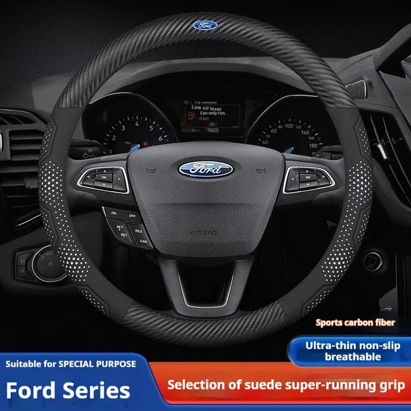 

Car Suede Carbon fiber Leather Steering Wheel Cover For Ford Mondeo Focus Raptor Puma Edge Explorer Ecosport Ranger Fusion Kuga