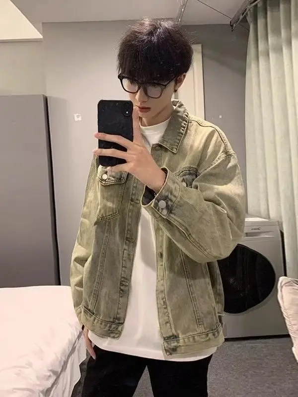 

Мужская джинсовая куртка American High Street желтого цвета (оттенок «грязь»), весна-осень, универсальная, стильная, премиум-класса