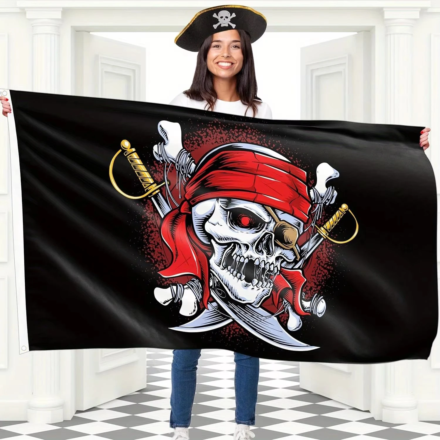 3x5ft Piraten-Kreuz-Rap-Band-Banner, einfach zu hängende Wandteppiche für Männerhöhlen, Studentenwohnheime und Outdoor-Partys, ideales Geschenk für alle.