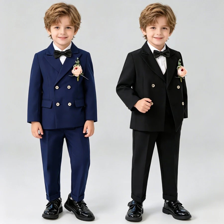 Boys Wedding Suits Fashion Double Breasted Black Formal Child Piano Performance Outfits 2-12 Y Toddler Birthday Party Blazer Set 썸네일 3