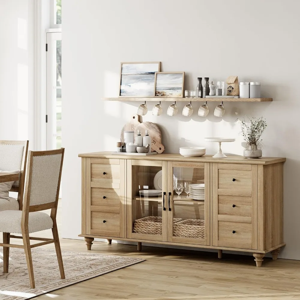 Credenza Buffet con anta in vetro, armadietti da cucina, tavolini da caffè in legno, credenza in accento C