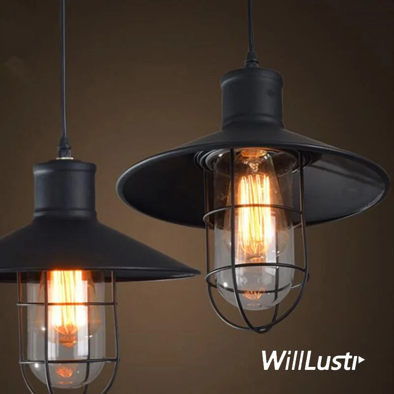 

Iron Cage Pendant Light Retro Filament Vintage Glass Suspension Lamp Loft Bar Cafe Attic Industrial Hanging Ceiling Chandelier