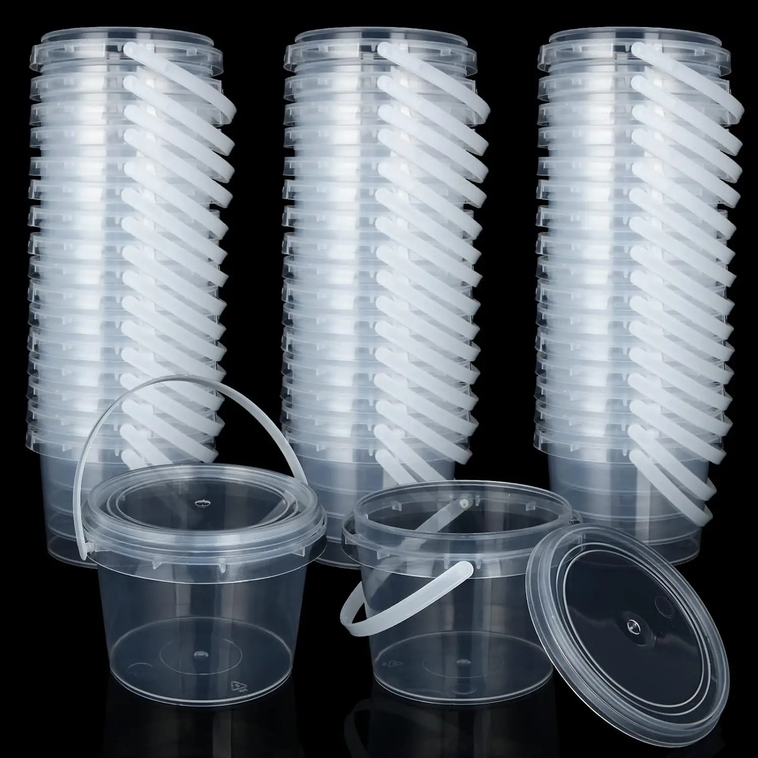 

50 шт. прозрачных пластиковых контейнеров для хранения объемом 10 унций с крышками и ручками для поделок, мелких инструментов и материалов