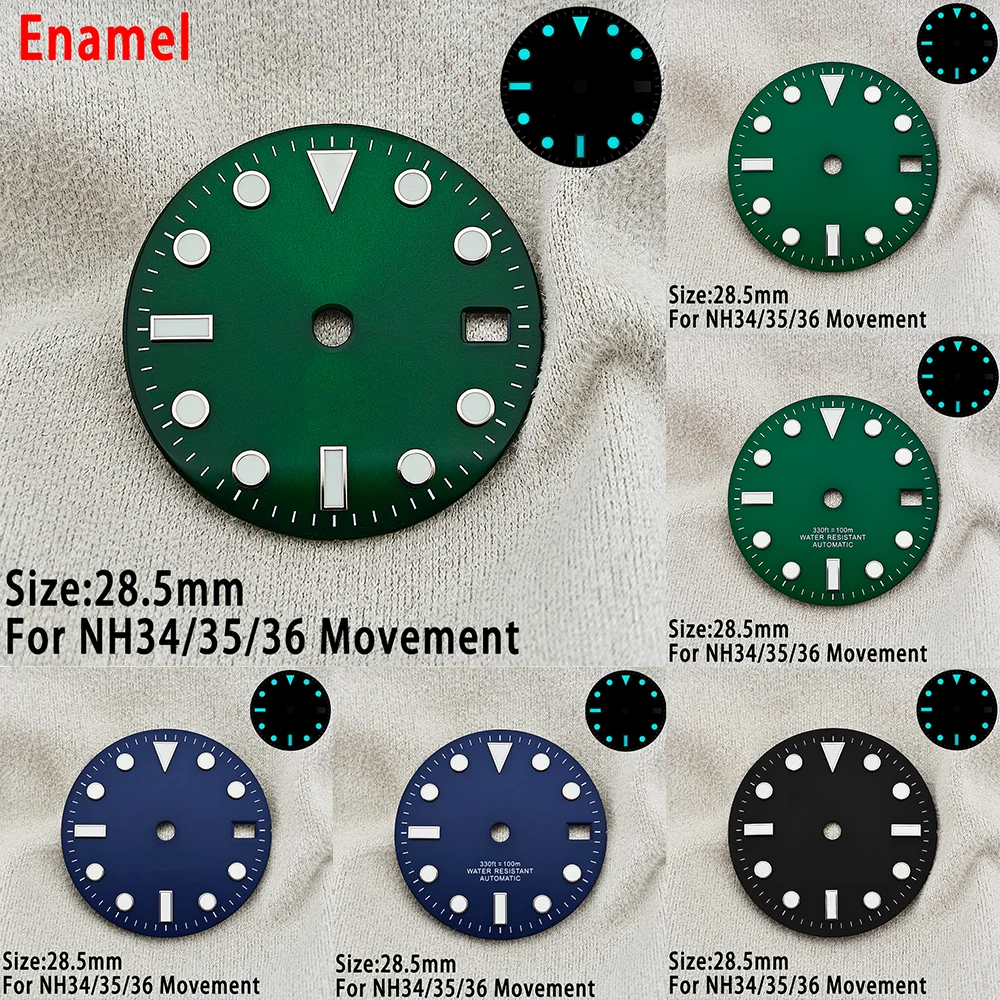 NH35 Dial NH35 Face NH35 SUB Dial 28.5mm NH36 Dials BGW9 Blue Luminous Watch Hands Dial Calendar Watch Accessory Part Dial 28.5m