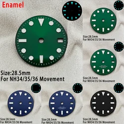 NH35 SUB 다이얼 NH35 다이얼 NH35 페이스 28.5mm NH36 다이얼 BGW9 블루 야광 시계 바늘 다이얼 캘린더 시계 부품 다이얼 28.5mm