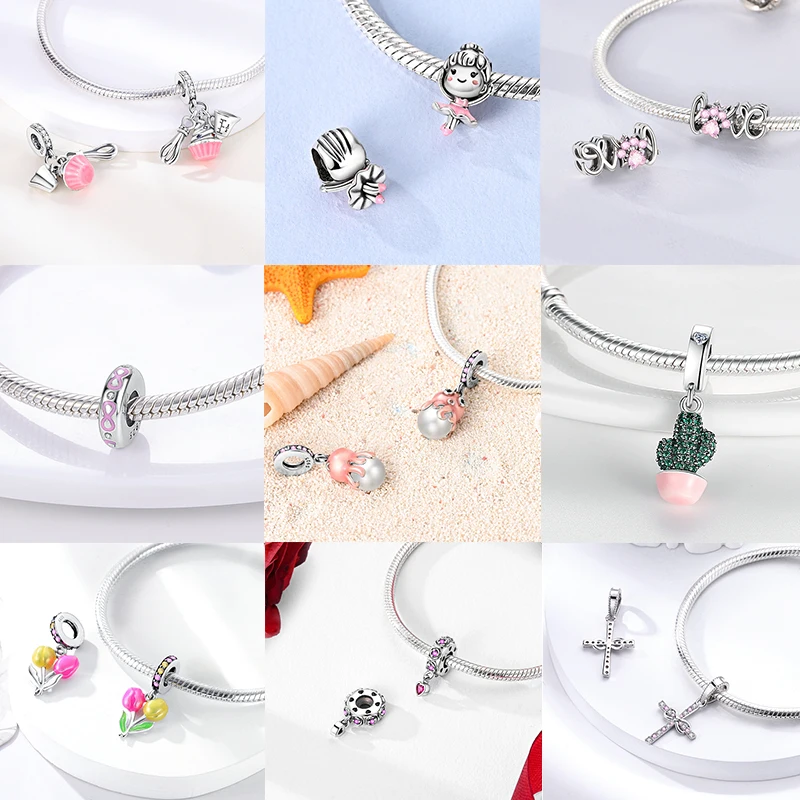 2026 Neuer Rosa Charm aus 925 Sterling Silber, Herz-Schleife-Parfüm-Rosen-Perlenanhänger, passend für europäische Armbänder, DIY, romantisches Geschenk für Frauen – Detail 2