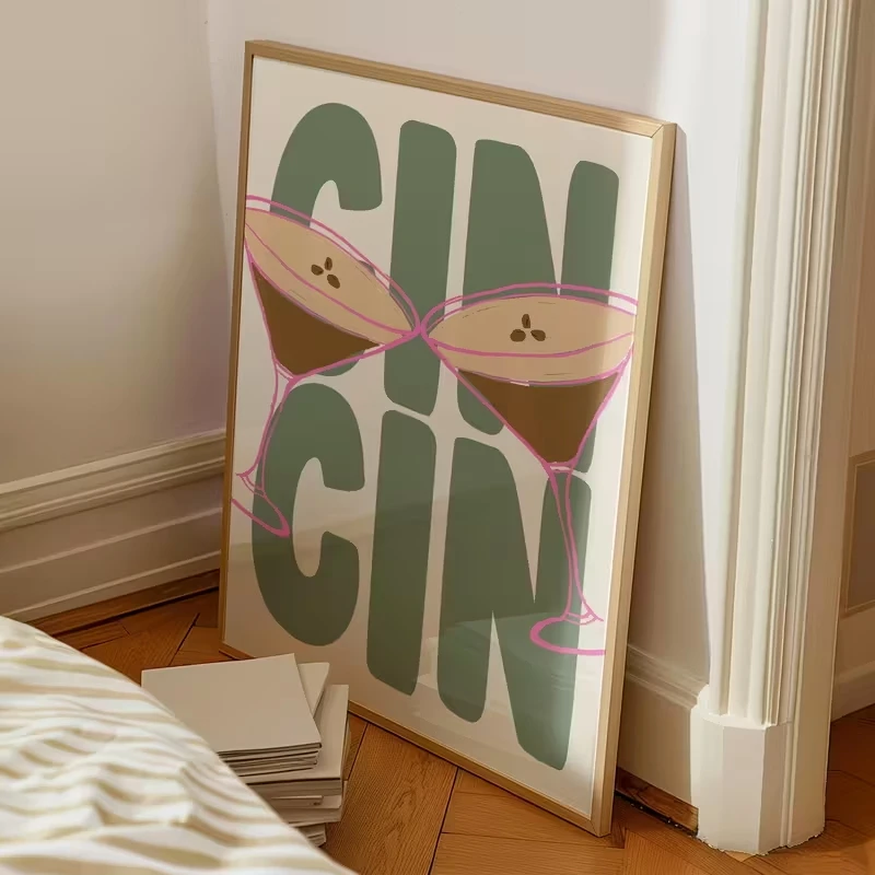 

Modern Cocktail Art Pink Bow Ties Bright Green Canvas Background Wall Decoration Kitchen Bathroom Living Room Bedroom Home Decor