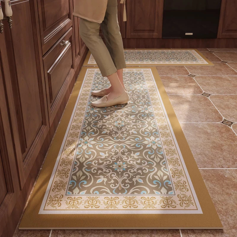 Kitchen Rug Waterproof PVC Leather Carpet Oil-proof Non-slip Floor Mat Floral Rugs Long Size Home Decoration Alfombra De Cocina