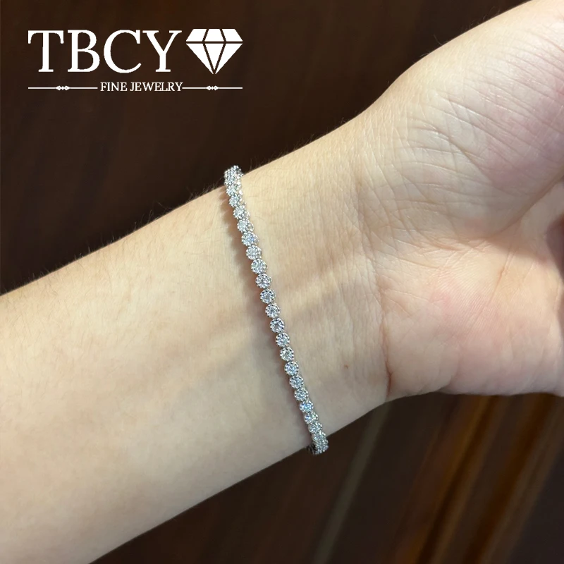 

TBCYD 2 мм полный муассанит теннисный браслет для женщин Корона из серебра 925 пробы оригинальные сертифицированные ювелирные изделия с покрытием из белого золота подарок на вечеринку