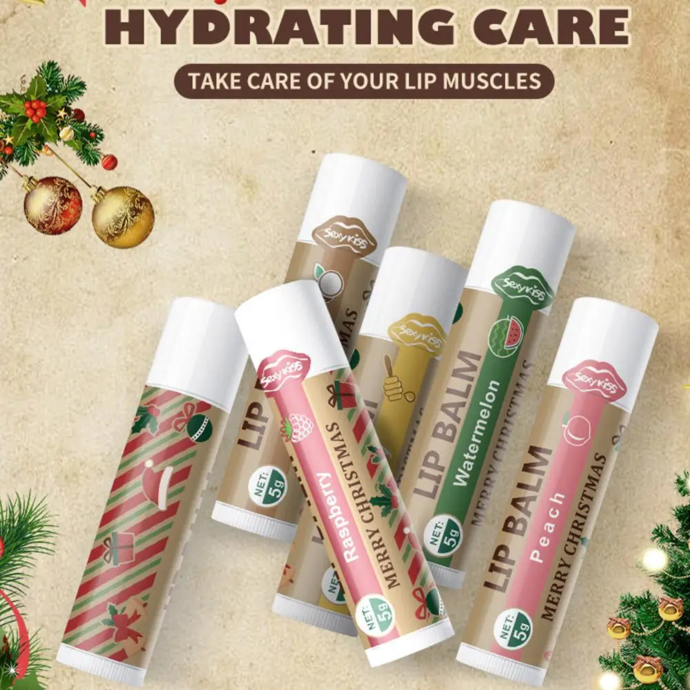 Zestaw 6 sztuk balsamów do ust na prezent świąteczny, błyszczący i nawilżający, odżywczy, zmiękczający martwy naskórek, odpowiedni do suchych ust, prezent dla kobiet.
