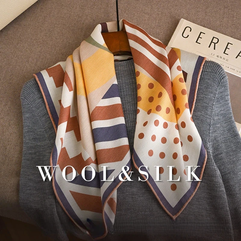 2027 Women Silk Wool Square Scarf Vintage Polka Dot Print Soft Warm Neck Neckerchief Luxury Brand Head Bandana Shawl