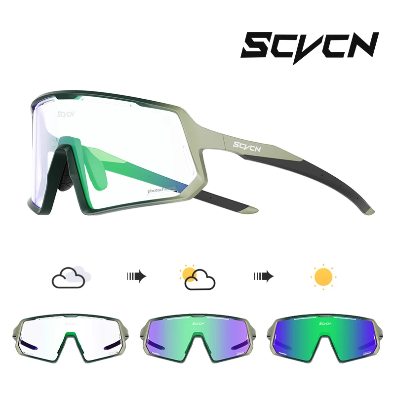 SCVCN Red Photochromic Cycling Sunglasses for Men Blue Photochromic Cycling Glasses Mountain Bicycle Goggles Eyewear Sports MTB