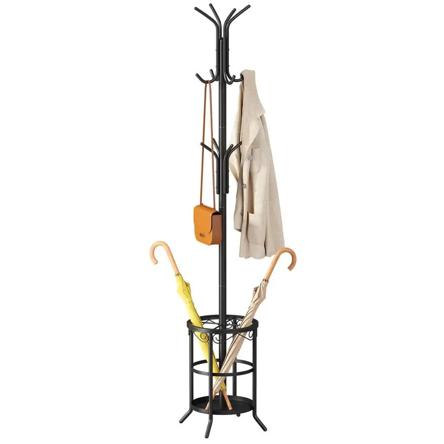 

Coat Rack with Umbrella Holder, Metal Coat Rack Stand with 12 Hooks, for Entryway, Hallway, Living Room, Bedroom
