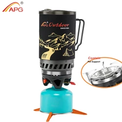 APG-Sistema de cocina portátil, estufa de senderismo al aire libre, olla intercambiadora de calor, quemadores de Gas propano, horno de equipo de Camping de 1400ml