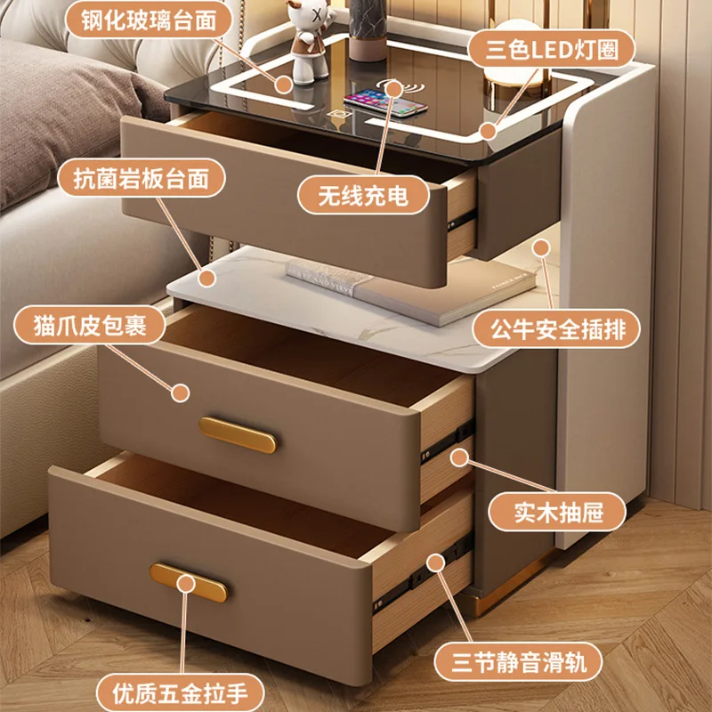 

Smart bedside table Light luxury simple modern installation-free bedroom charging Multifunctional storage Solid wood storage Bed