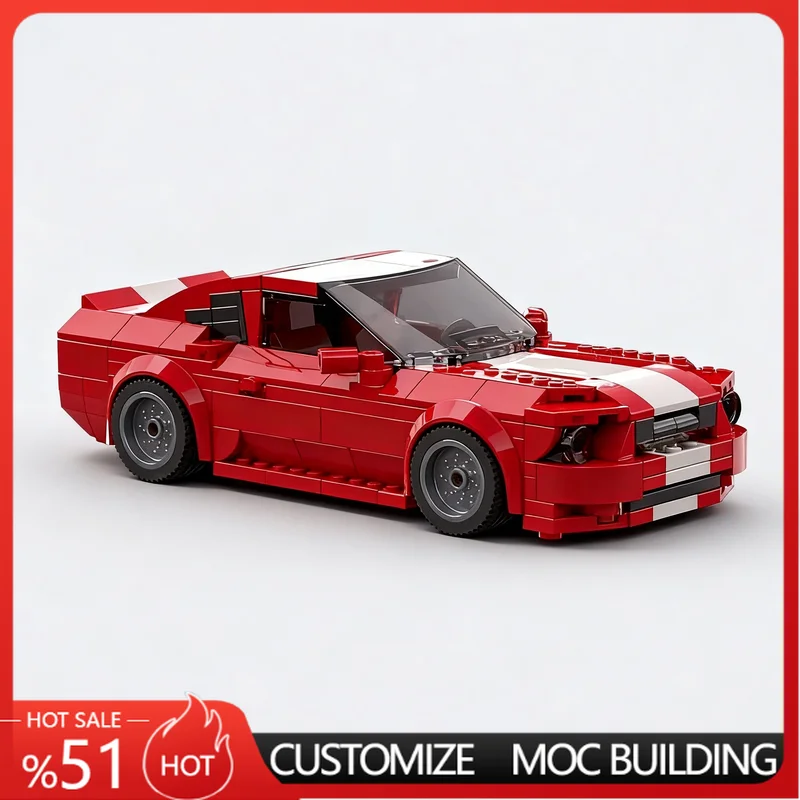 

379 PCS Red Sports Car Mustang Model Creative MOC Racing Vehicle Building Blocks DIY Assembly Educational Toy For Popular Gifts