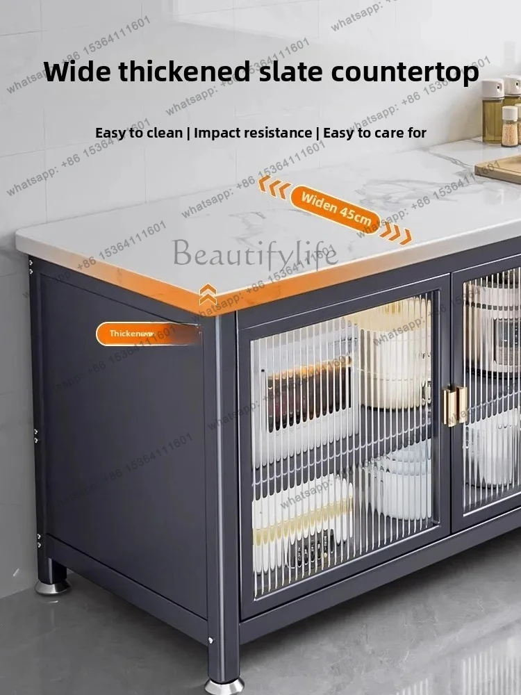 kitchen floor-to-ceiling multi-layer rock slab storage rack multi-function microwave oven side locker
