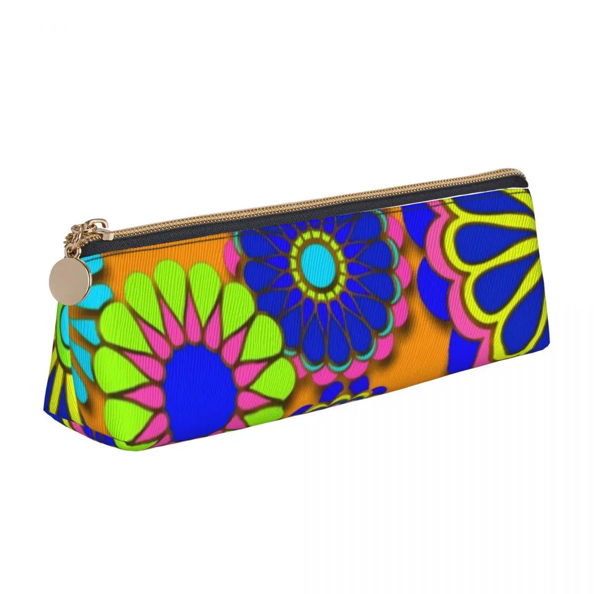 Cute Pencil Case Flower Power Retro Pencil Box Hippy Flowers School Pencil Cases Girls Boys Triangle Design Stationery Organizer