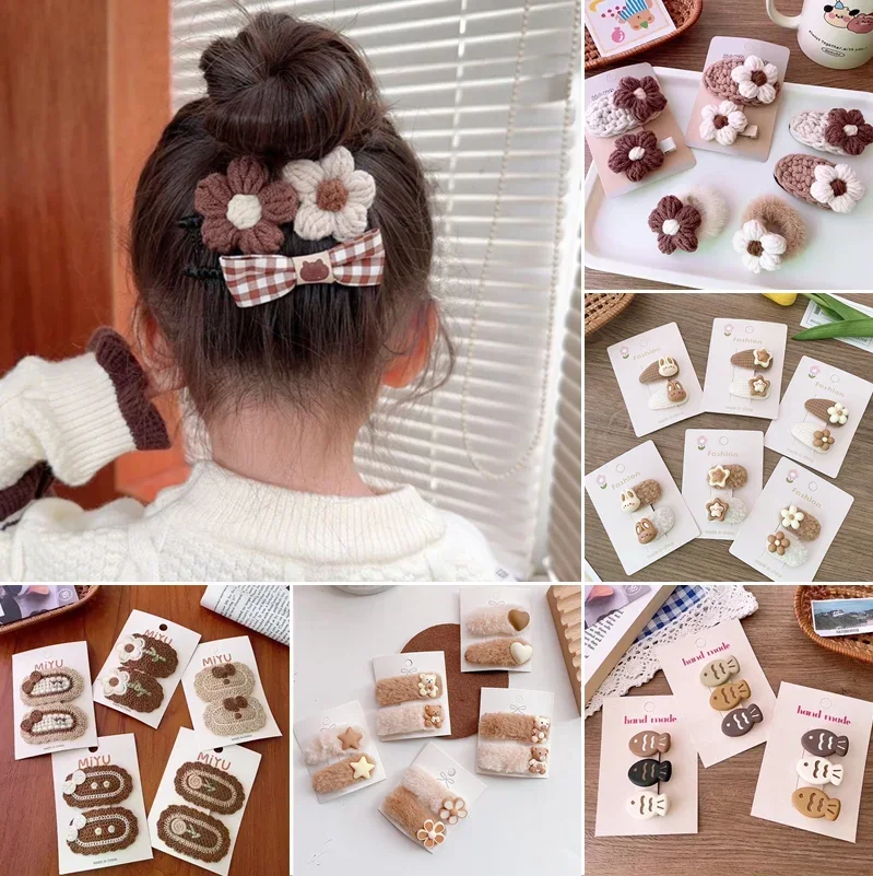 2pcs Korean Cartoon Coffee Color Hair Clips Cute Bear Hair Clip for Baby Children Barrettes Headwear Girls Kids Hair Accessories