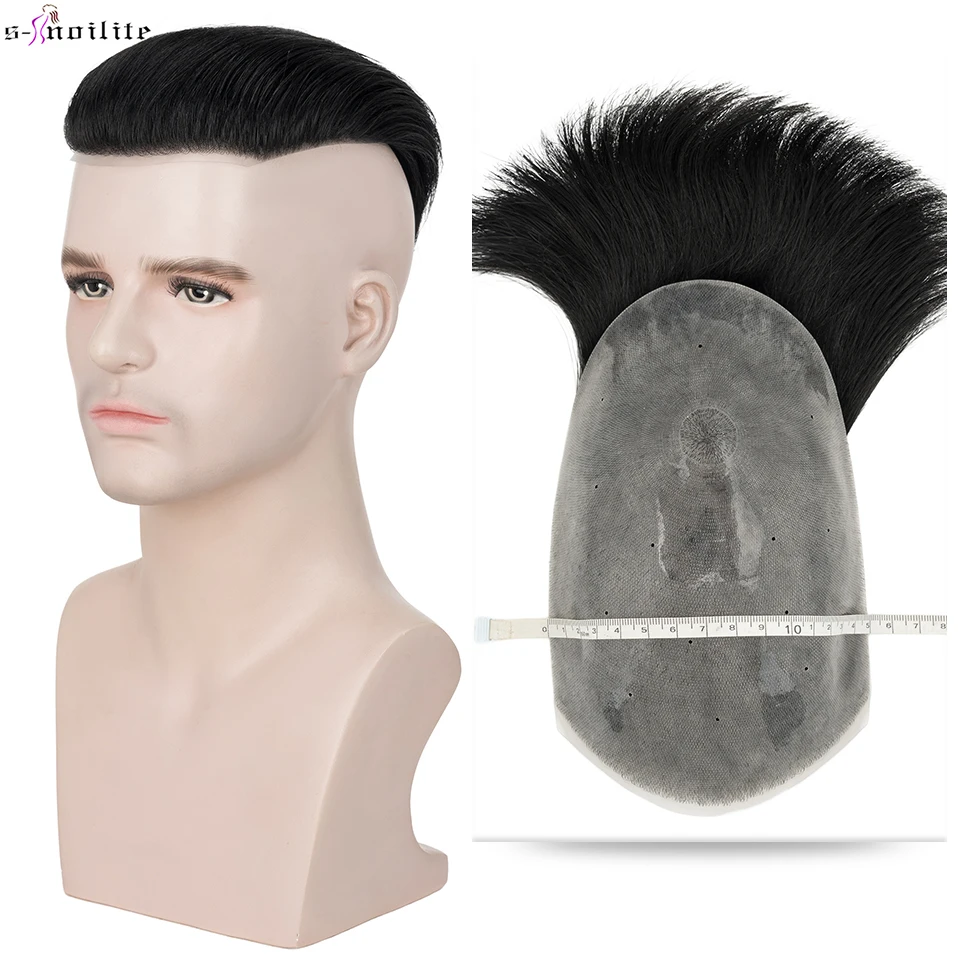 

S-noilite 30g Men Toupee Pompadour Hairstyle Wig Natural Hair Human Male Replacement System PU Hairpiece Invisible Extensions