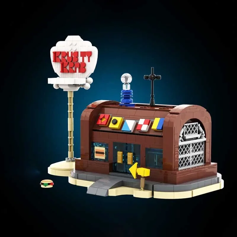 도시 스트리트 뷰 모델 Moc 빌딩 블록 Krusty Krab 모델 기술 벽돌 건설 휴일 선물 DIY 조립 장난감