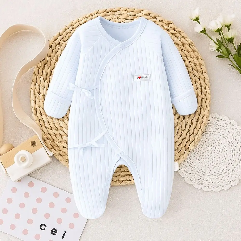 

Long Pants Climb Lace Up Baby Romper Infant Romper Cotton Foot-Cover Frogsuit Anti-scratching Casual Outfit Newborn Jumpsuit