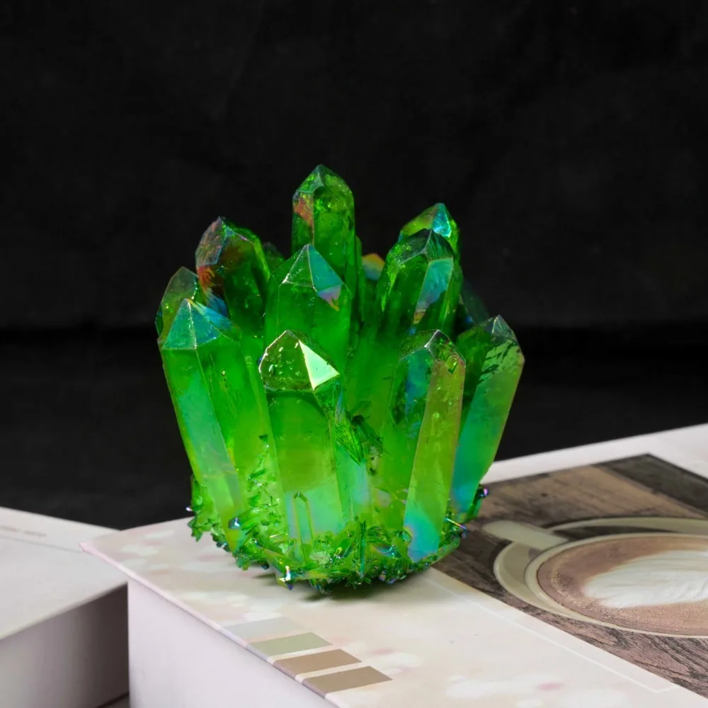 1PC Unique Raw Angel Green Aura Crystal Cluster, Home Decor Rock Crystal Cluster, Mineral Specimen, Christmas Gift