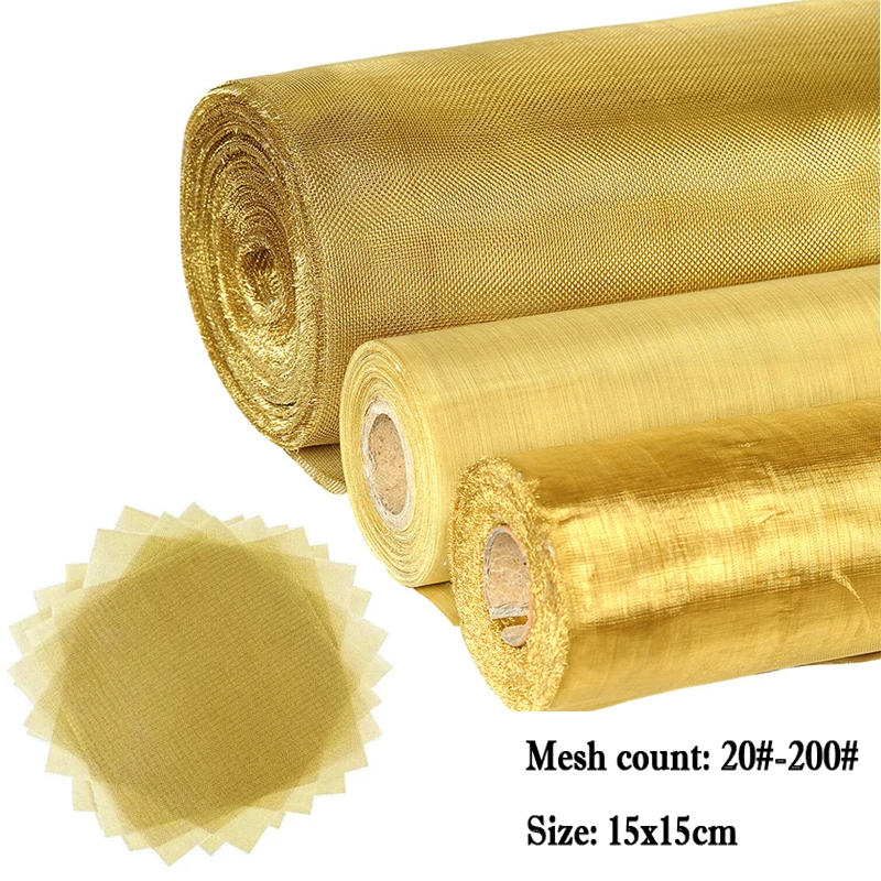 20-200Mesh 15x15cm Brass Woven Wire Metal Mesh Shielding Fabrics Mesh Copper Wire Filter Net Non-magnetic Signal Screen Tool