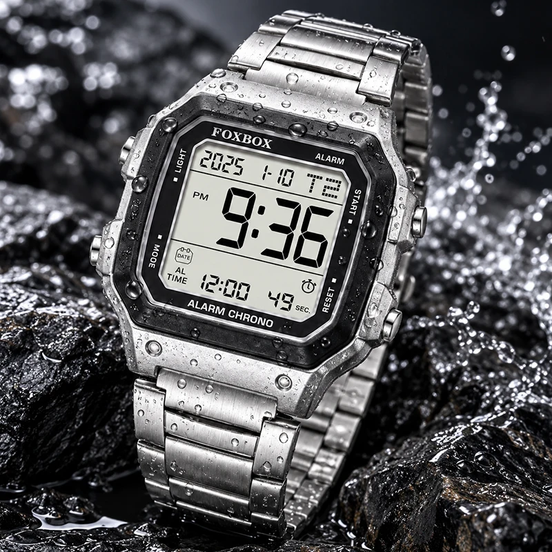 FOXBOX Fashion Sport Watch Men Square Waterproof Digital Watches For Men Outdoor LED Backlight Quartz Chronograph Reloj Hombre