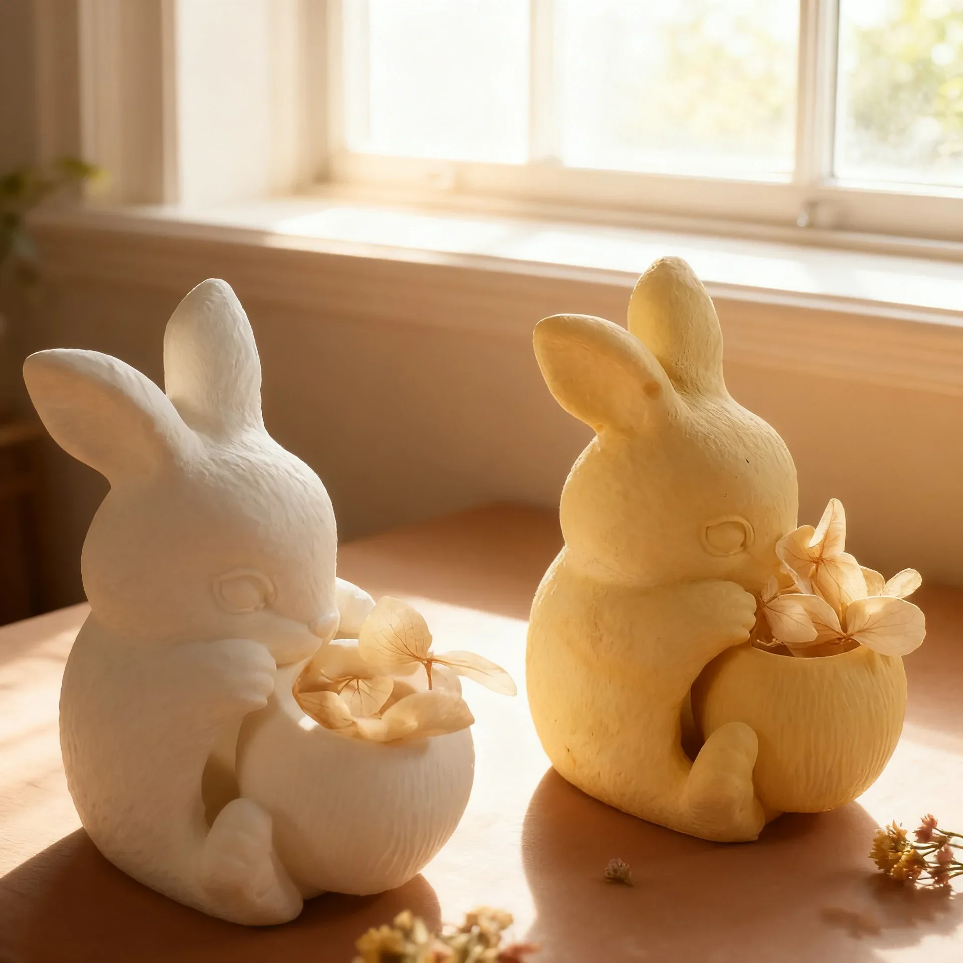 

Rabbit and Striped Candlestick Gypsum Silica Gel Mold, Epoxy Resin DIY 2-piece Set, Little Rabbit Flower Pot, Cement Decoration