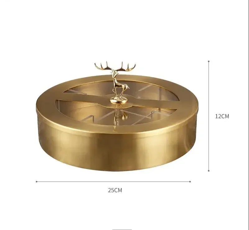 Pure Copper Snack Platter Metal Fruit Plate with Lid Home Living Room Candy Dried Storage Box Decoration Wedding Gifts