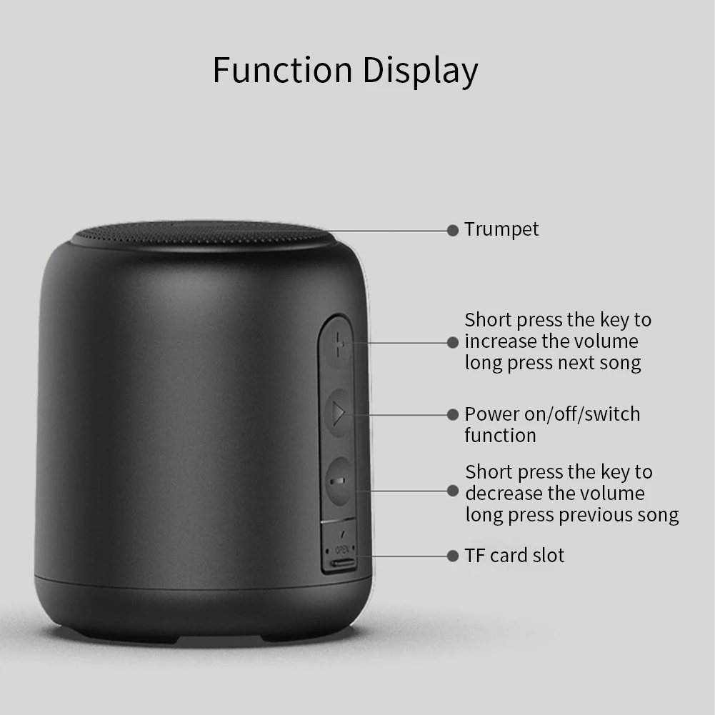 5.0 PowerfulCompatible Mini Travel 12 Hours Wireless Speaker Portable Waterproof HIFI USB Charging Noise Cancelling