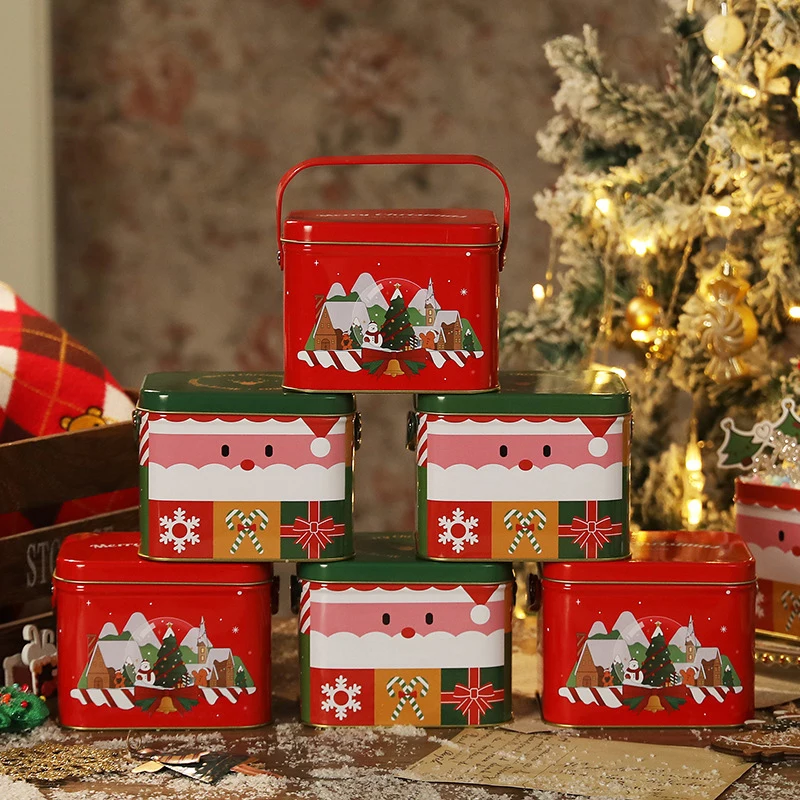 Christmas Square Metal Tinning Can Set Candy Box Gift Storage Box Biscuit Can Iron Can Home Storage Box